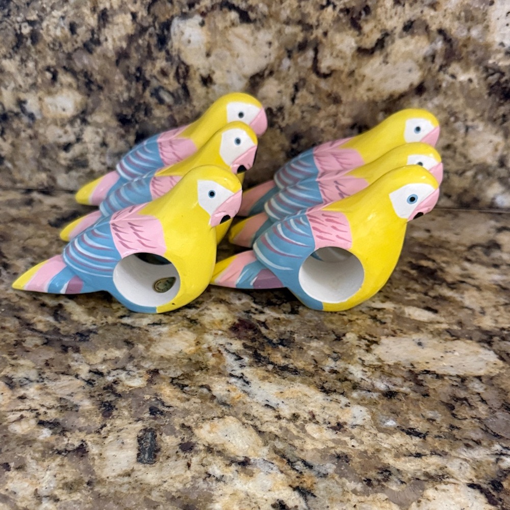 6 Vintage Yellow Parrot Napkin Rings.
